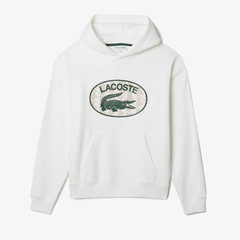 Lacoste Loose Fit Branded Monogram Encapuchado Blancas | 3810-PDYHV