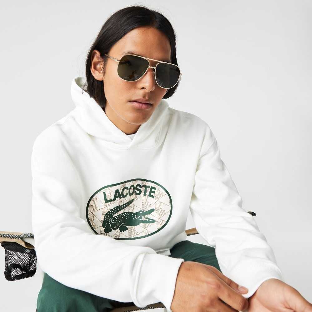 Lacoste Loose Fit Branded Monogram Encapuchado Blancas | 3810-PDYHV