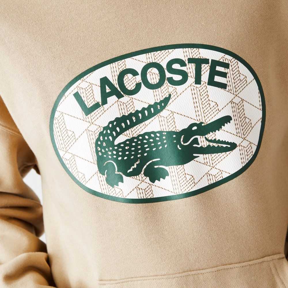 Lacoste Loose Fit Branded Monogram Encapuchado Beige | 8396-ANCJG