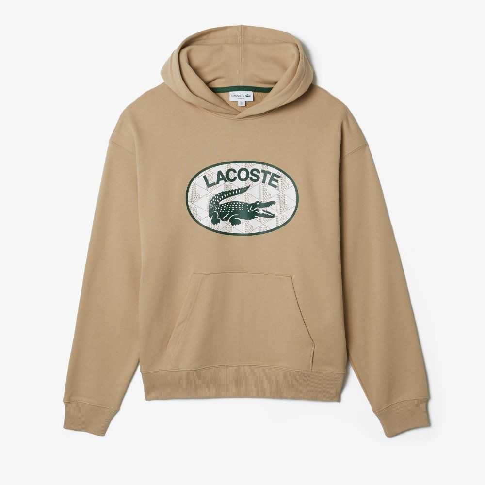 Lacoste Loose Fit Branded Monogram Encapuchado Beige | 8396-ANCJG