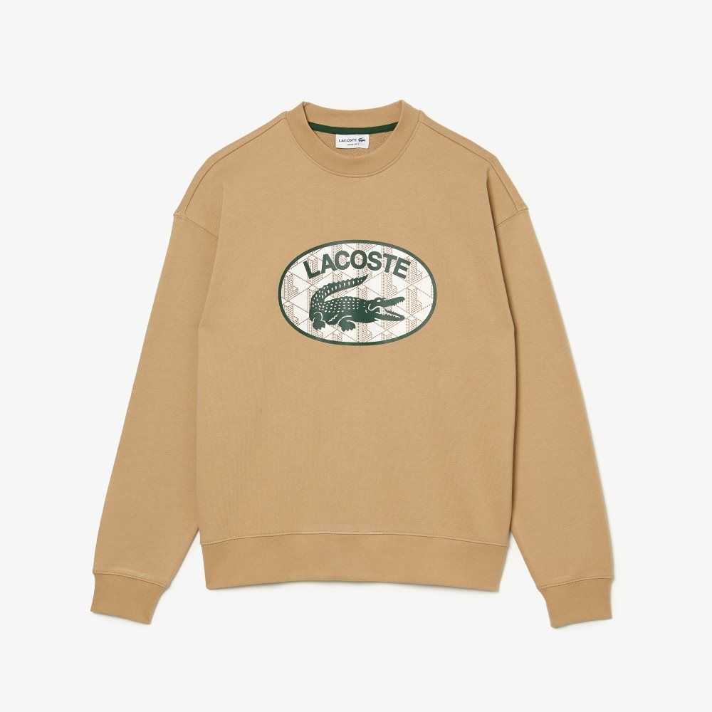 Lacoste Loose Fit Branded Monogram Print Beige | 9816-MDFGE