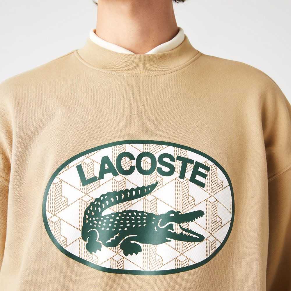 Lacoste Loose Fit Branded Monogram Print Beige | 9816-MDFGE