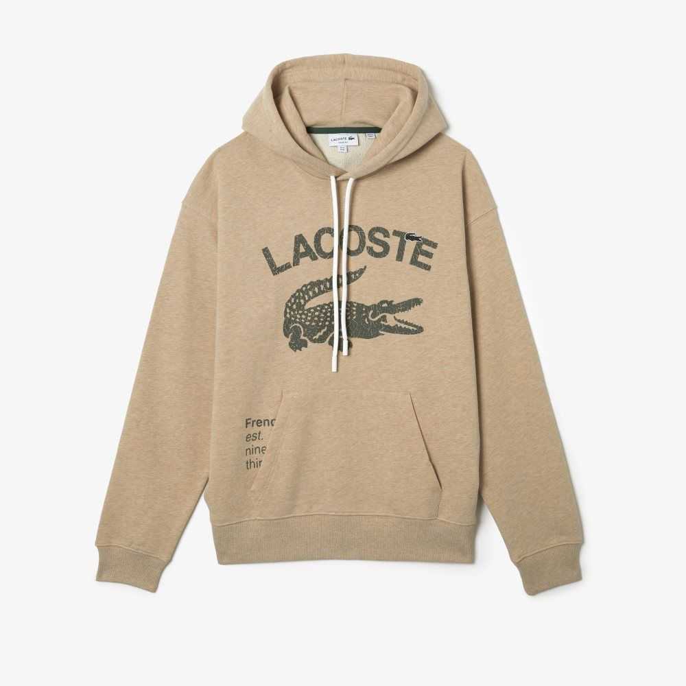 Lacoste Loose Fit Crocodile Encapuchado Beige | 1586-CMABR