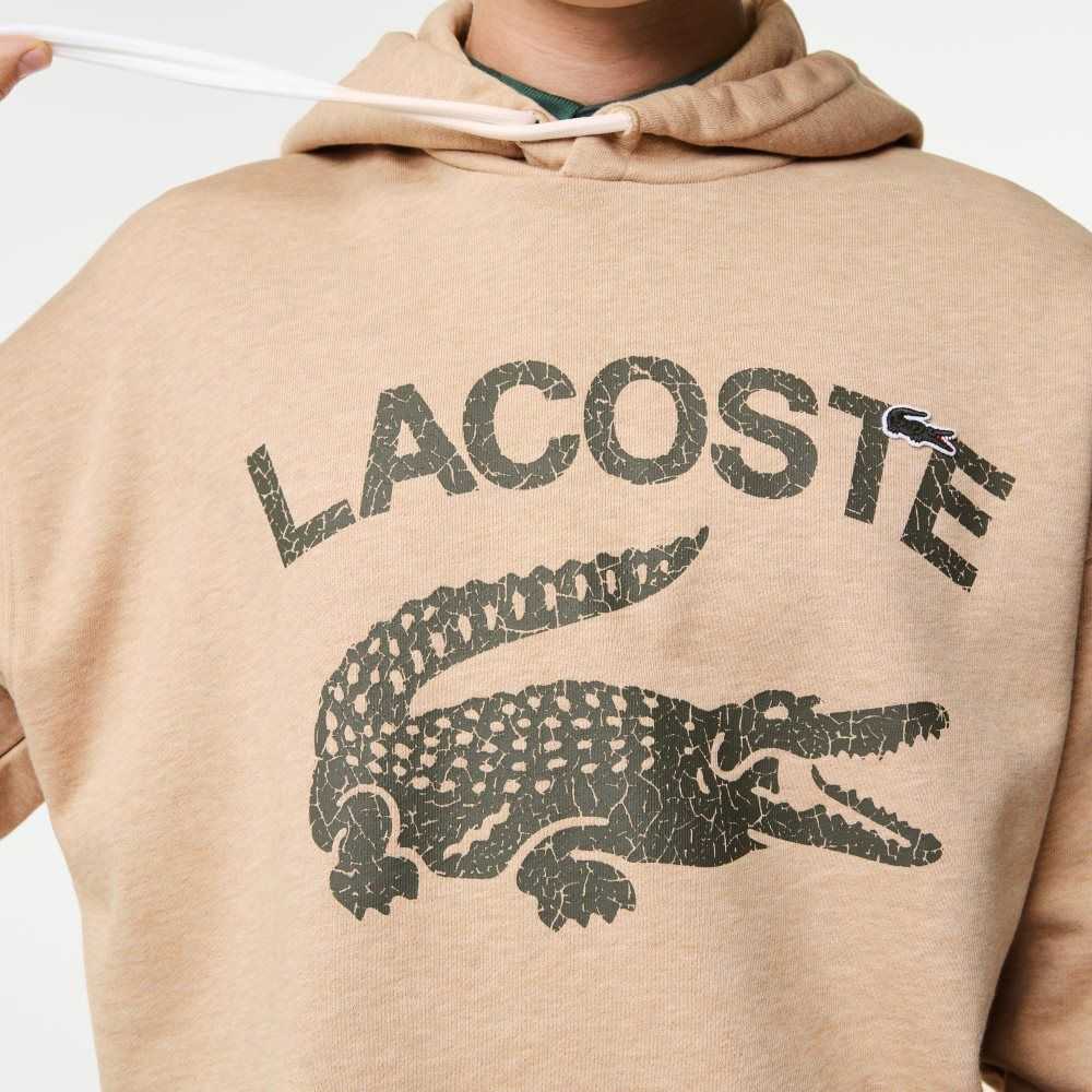 Lacoste Loose Fit Crocodile Encapuchado Beige | 1586-CMABR