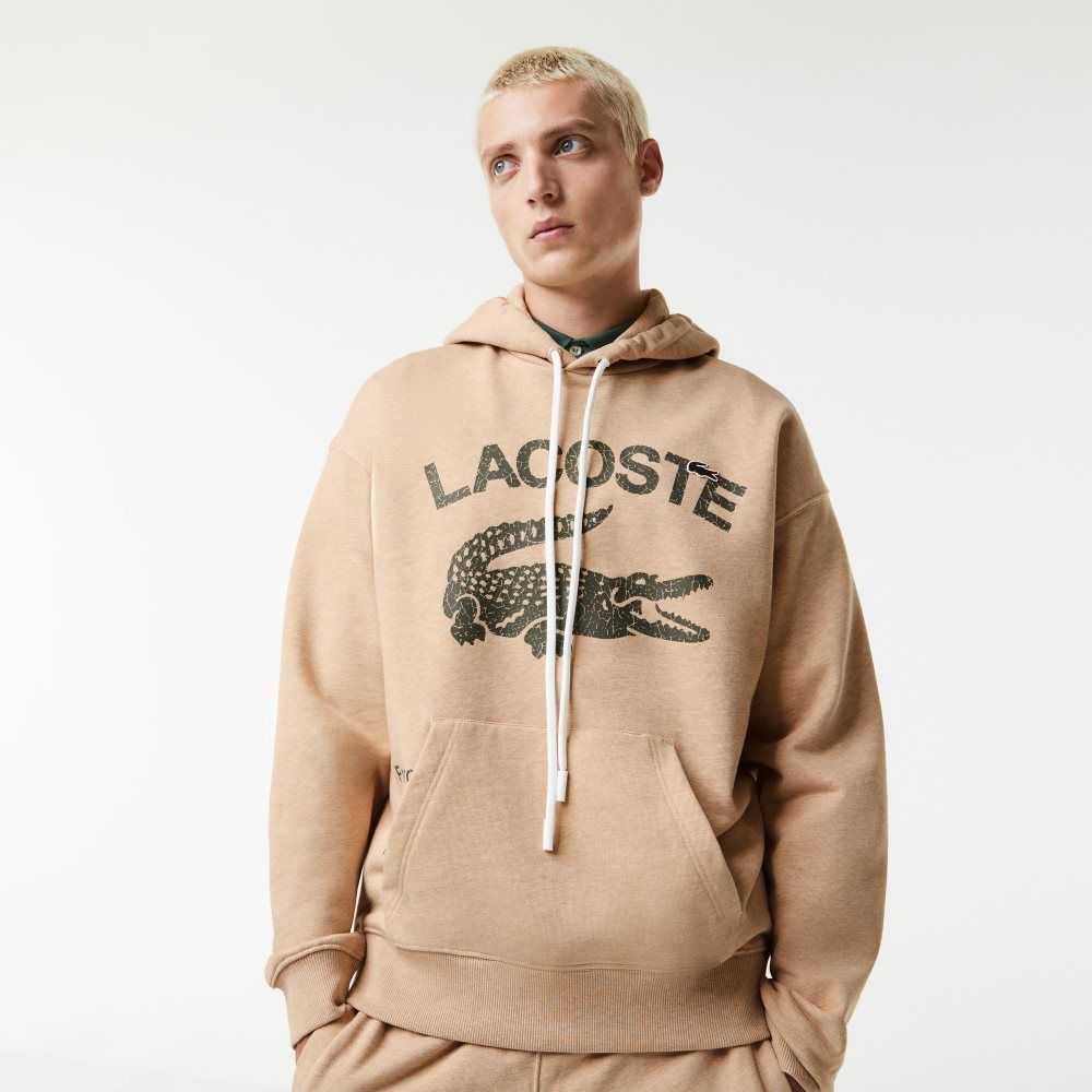 Lacoste Loose Fit Crocodile Encapuchado Beige | 1586-CMABR