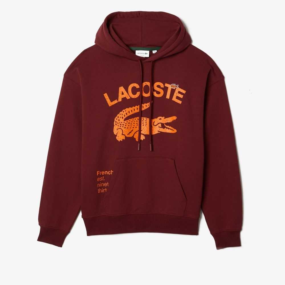 Lacoste Loose Fit Crocodile Encapuchado Burdeos | 5608-XPLDW