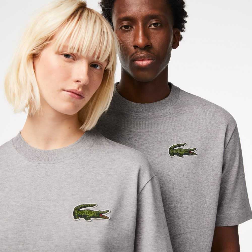 Lacoste Loose Fit Large Crocodile Organic Algodon Gris | 4935-DOLFR