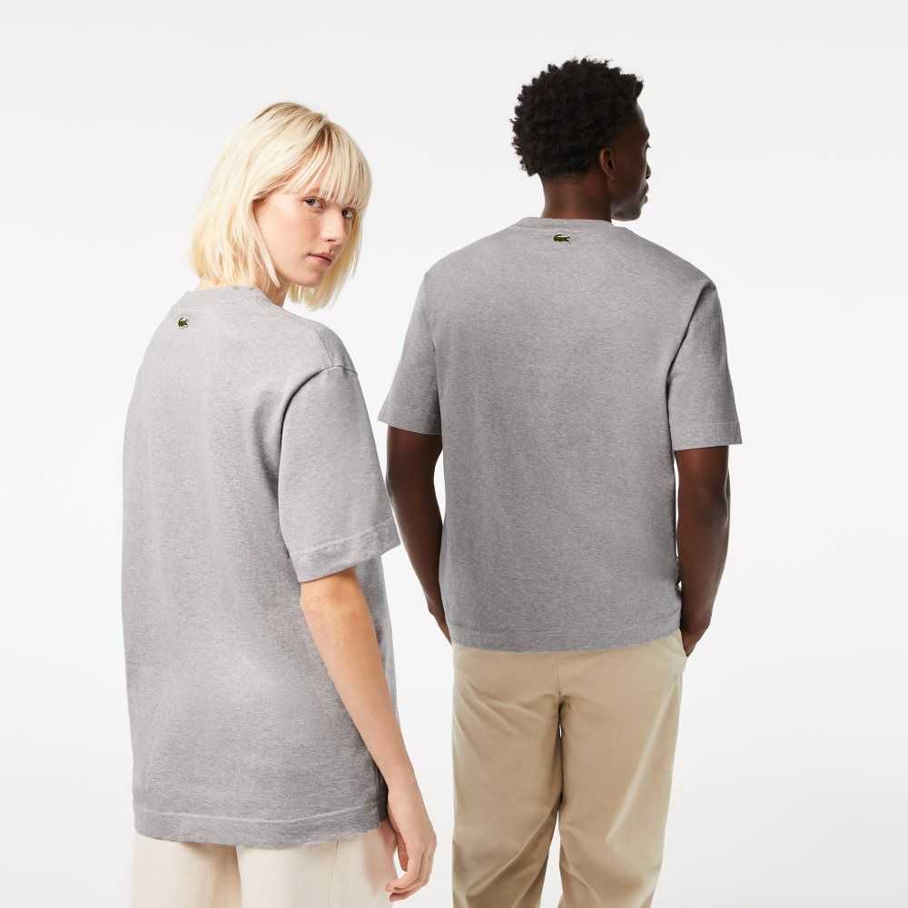 Lacoste Loose Fit Large Crocodile Organic Algodon Gris | 4935-DOLFR