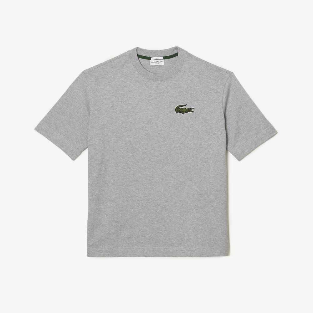 Lacoste Loose Fit Large Crocodile Organic Algodon Gris | 4935-DOLFR