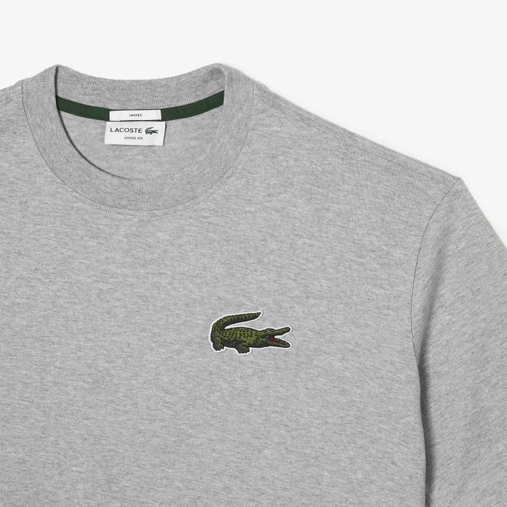 Lacoste Loose Fit Large Crocodile Organic Algodon Gris | 4935-DOLFR