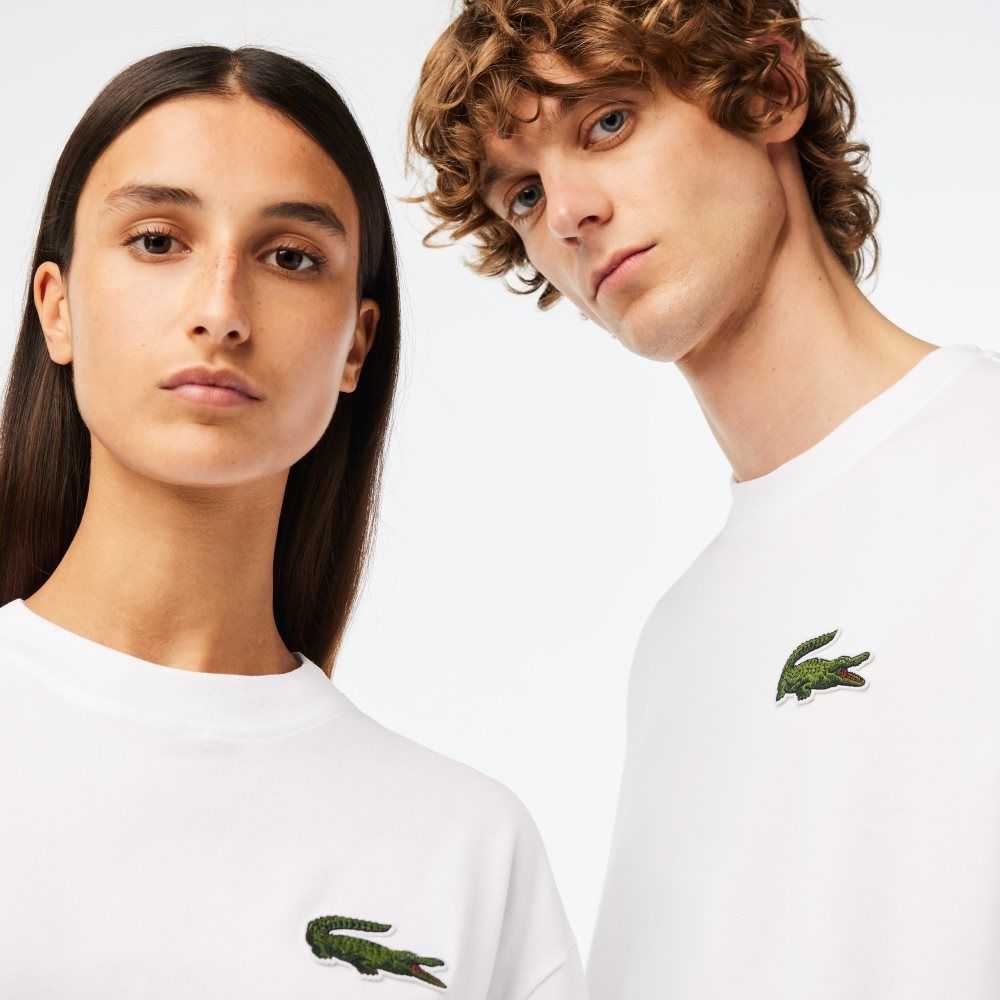 Lacoste Loose Fit Large Crocodile Organic Algodon Blancas | 6028-RFSCP