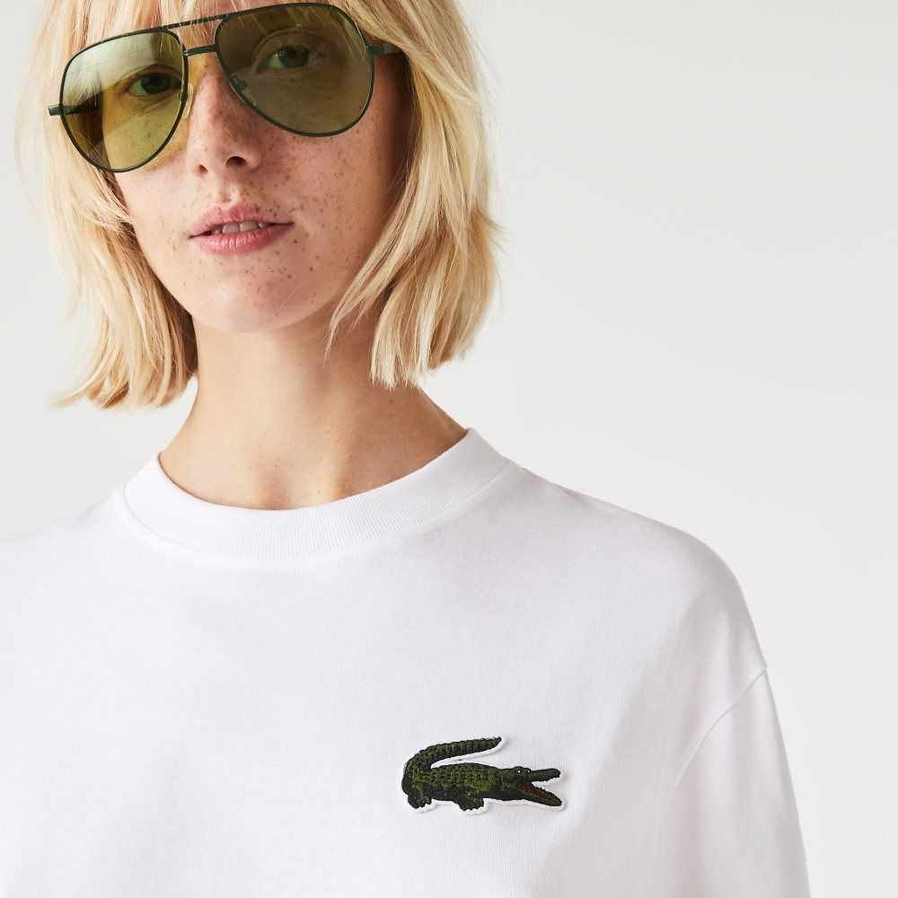 Lacoste Loose Fit Large Crocodile Organic Algodon Blancas | 6028-RFSCP