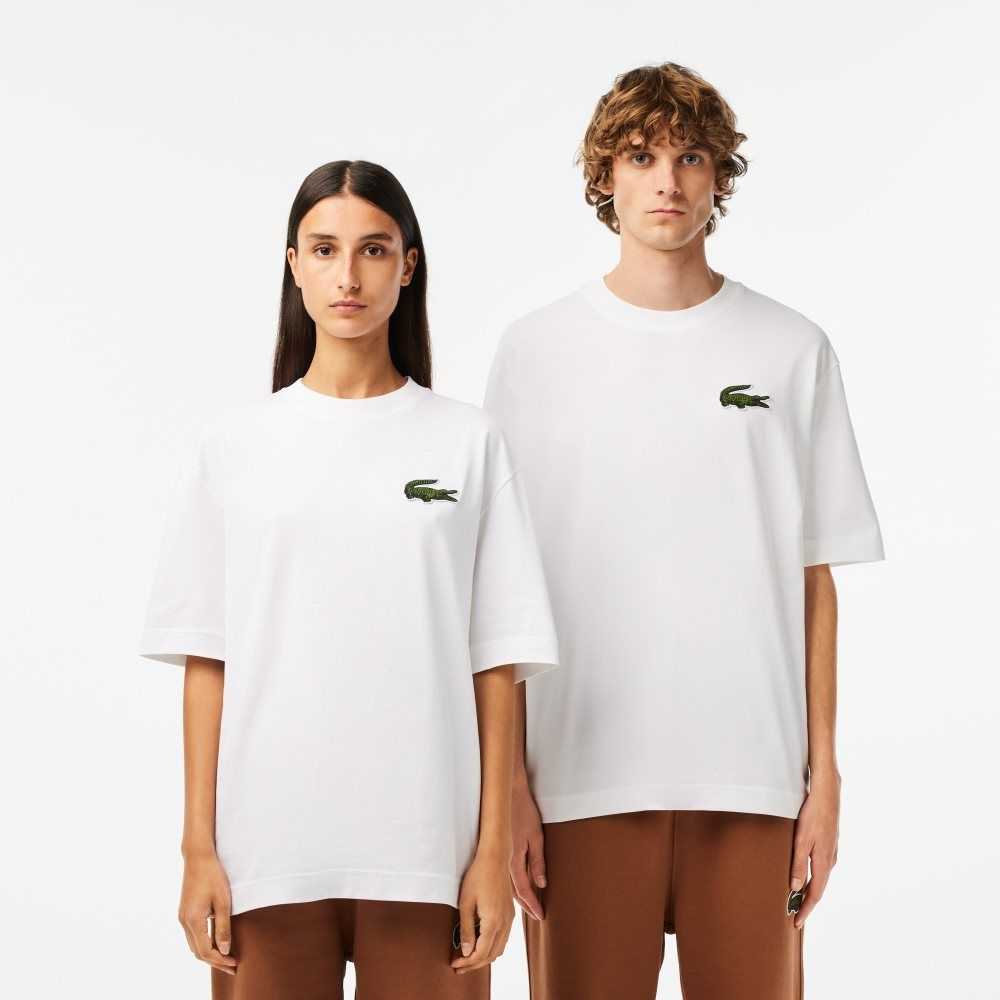 Lacoste Loose Fit Large Crocodile Organic Algodon Blancas | 6028-RFSCP