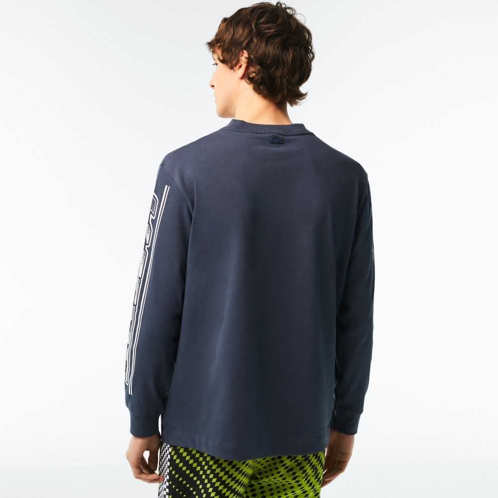 Lacoste Loose Fit Long Sleeve Printed Azules | 7648-JGLFV