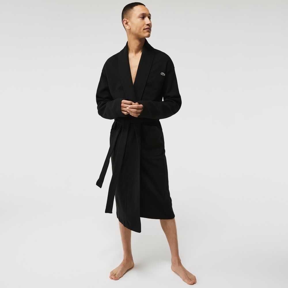 Lacoste Loose Fit Long Textured Algodon Knit Bathrobe Negras | 4530-AZQIV