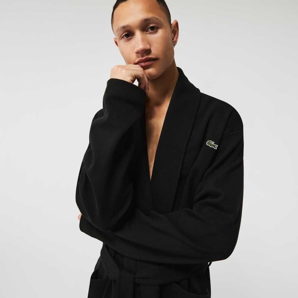 Lacoste Loose Fit Long Textured Algodon Knit Bathrobe Negras | 4530-AZQIV