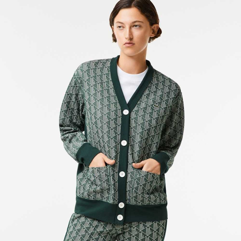 Lacoste Loose Fit Monogram Print Cardigan Verde Beige | 1389-IFXOC