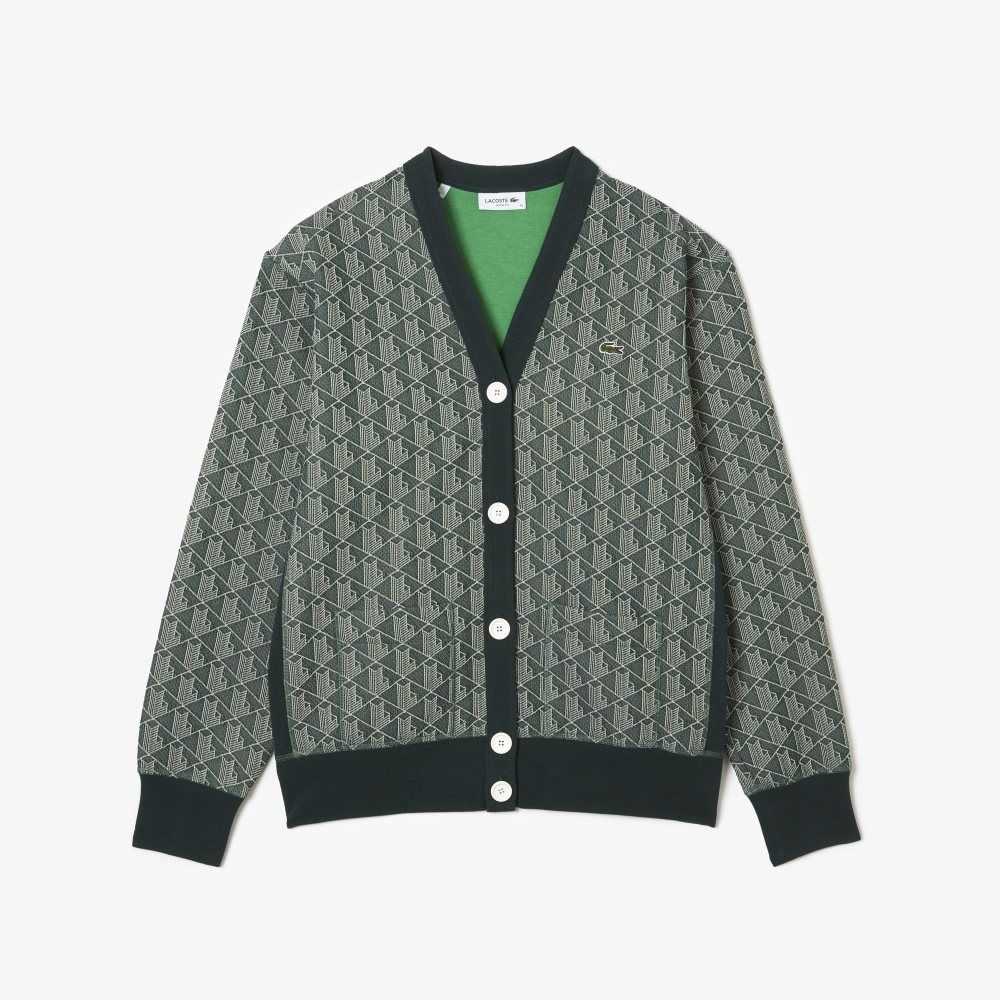 Lacoste Loose Fit Monogram Print Cardigan Verde Beige | 1389-IFXOC