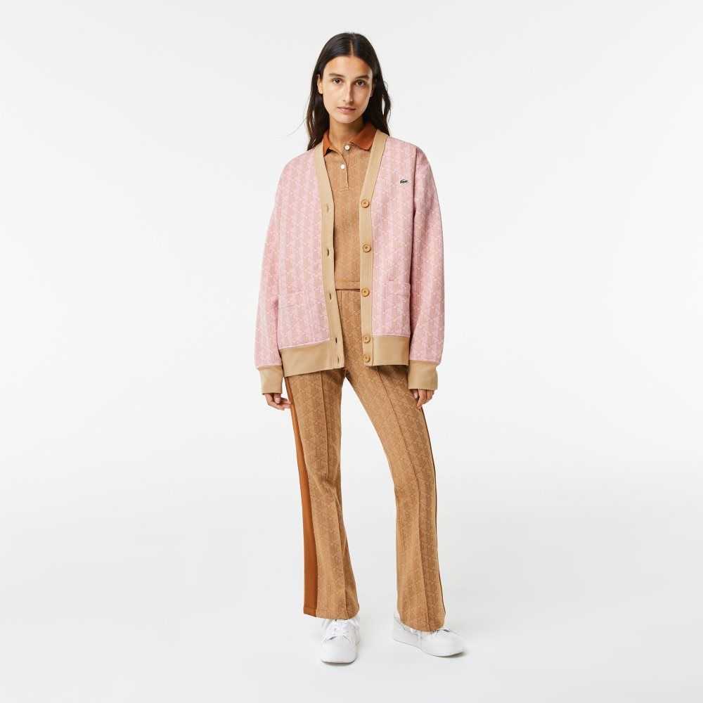 Lacoste Loose Fit Monogram Print Cardigan Rosas Claro Beige | 2746-SQMOA