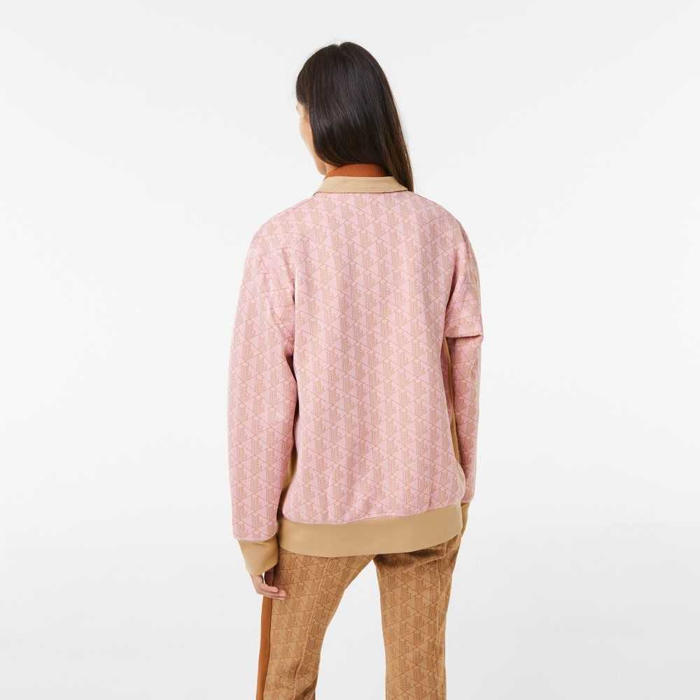 Lacoste Loose Fit Monogram Print Cardigan Rosas Claro Beige | 2746-SQMOA