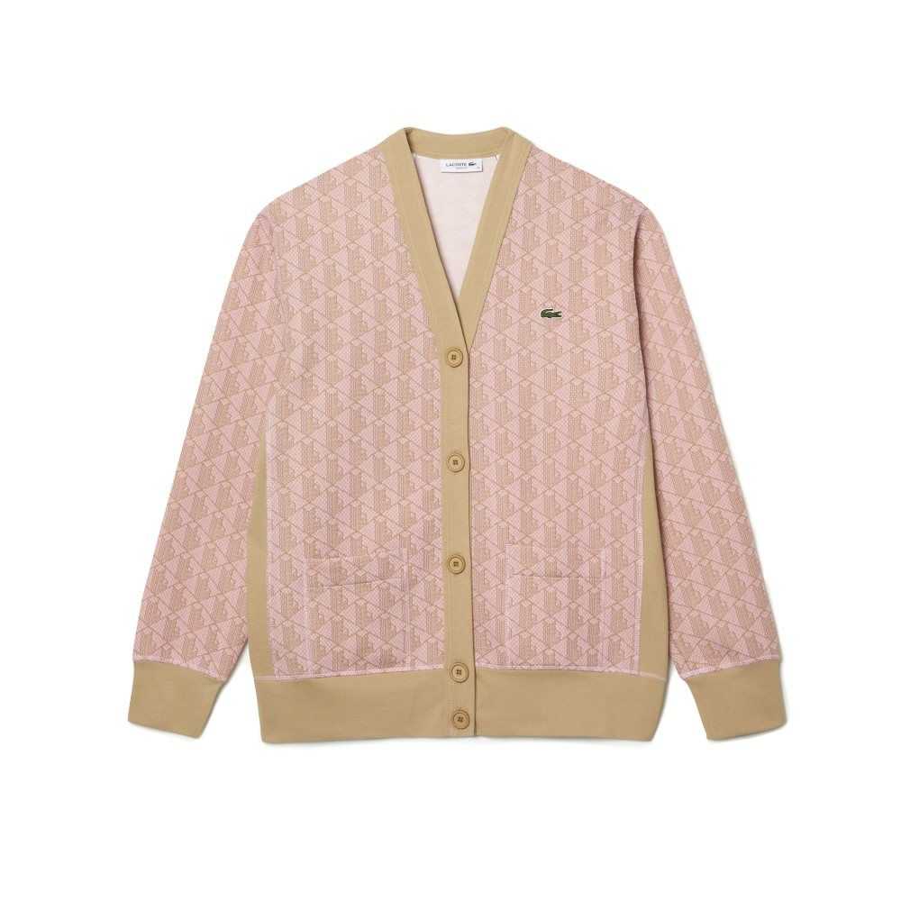 Lacoste Loose Fit Monogram Print Cardigan Rosas Claro Beige | 2746-SQMOA