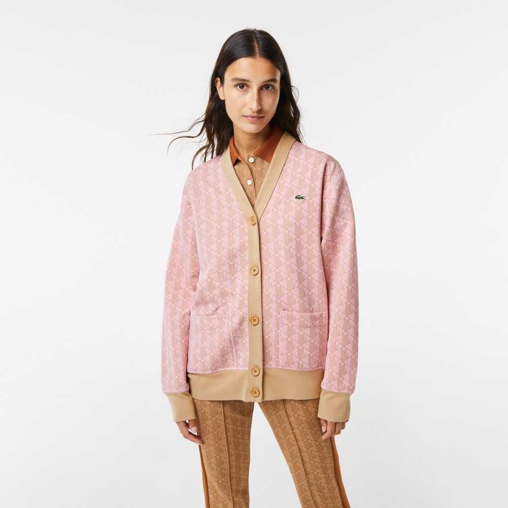 Lacoste Loose Fit Monogram Print Cardigan Rosas Claro Beige | 2746-SQMOA