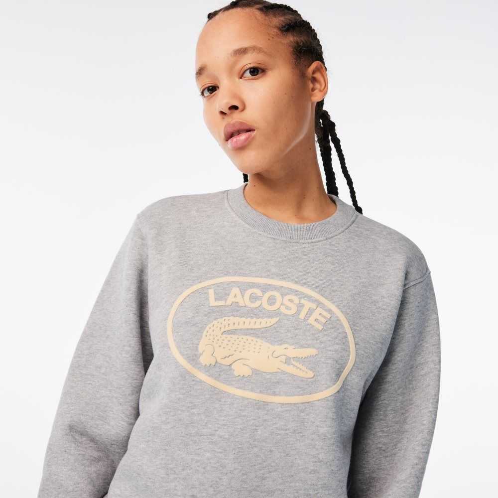 Lacoste Loose Fit Organic Algodon Fleece Gris | 9265-ZJCQB