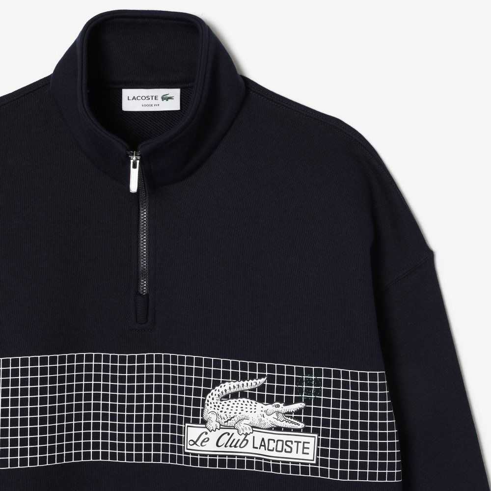 Lacoste Loose Fit Organic Algodon Half Zip Azul Marino Azules | 0819-AIXRP