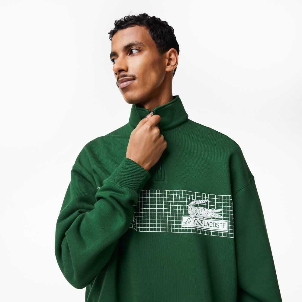 Lacoste Loose Fit Organic Algodon Half Zip Sweatshirt Verde | 4028-VMDRQ