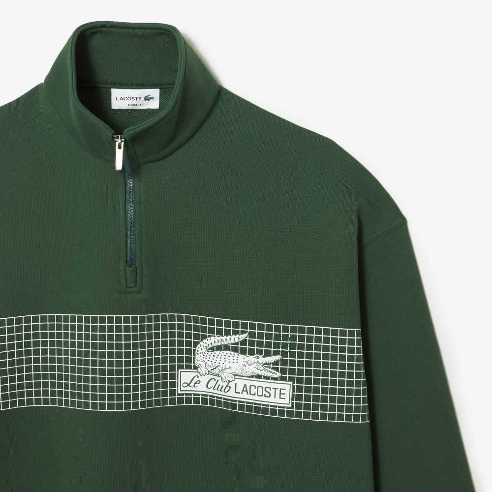 Lacoste Loose Fit Organic Algodon Half Zip Sweatshirt Verde | 4028-VMDRQ