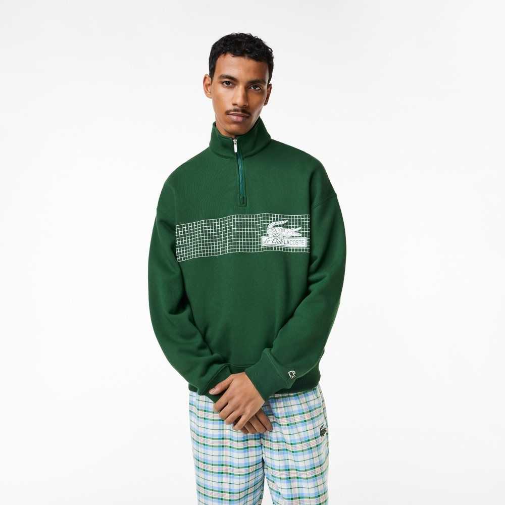 Lacoste Loose Fit Organic Algodon Half Zip Sweatshirt Verde | 4028-VMDRQ