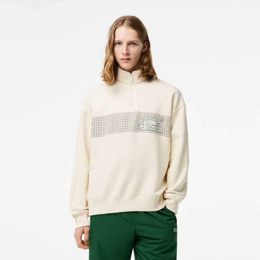 Lacoste Loose Fit Organic Algodon Half Zip Blancas | 6982-XLJKW