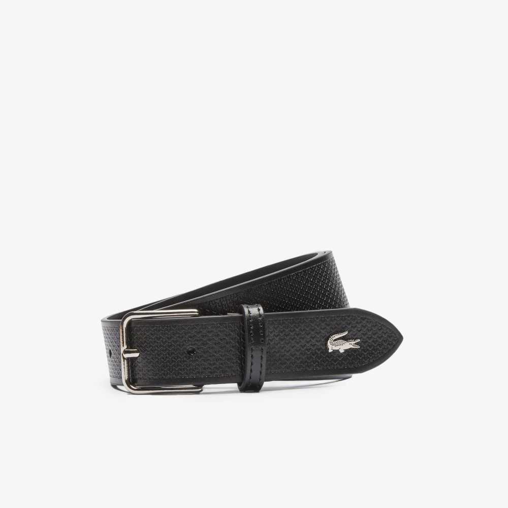 Lacoste Metal Crocodile Stitched Cuero Negras | 9850-CXOBH