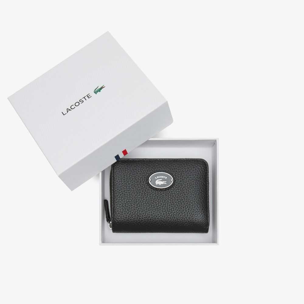 Lacoste Metal Plate Small Zip Wallet Negras | 0615-BMSXV