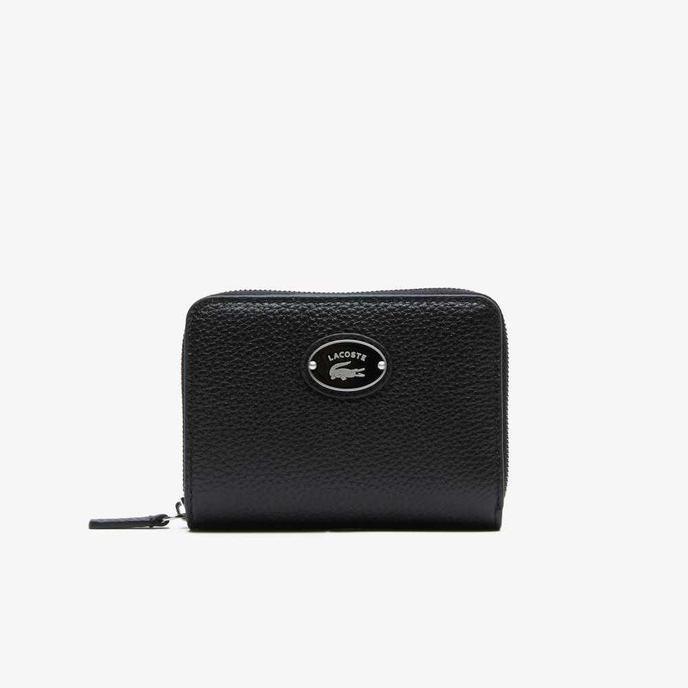 Lacoste Metal Plate Small Zip Wallet Negras | 0615-BMSXV