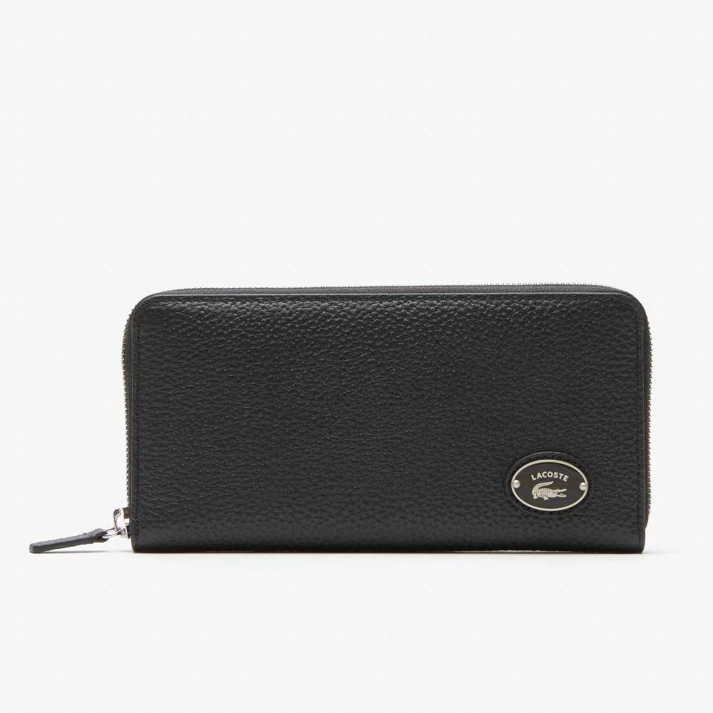 Lacoste Metal Plate Zip Wallet Negras | 4703-KNDIF