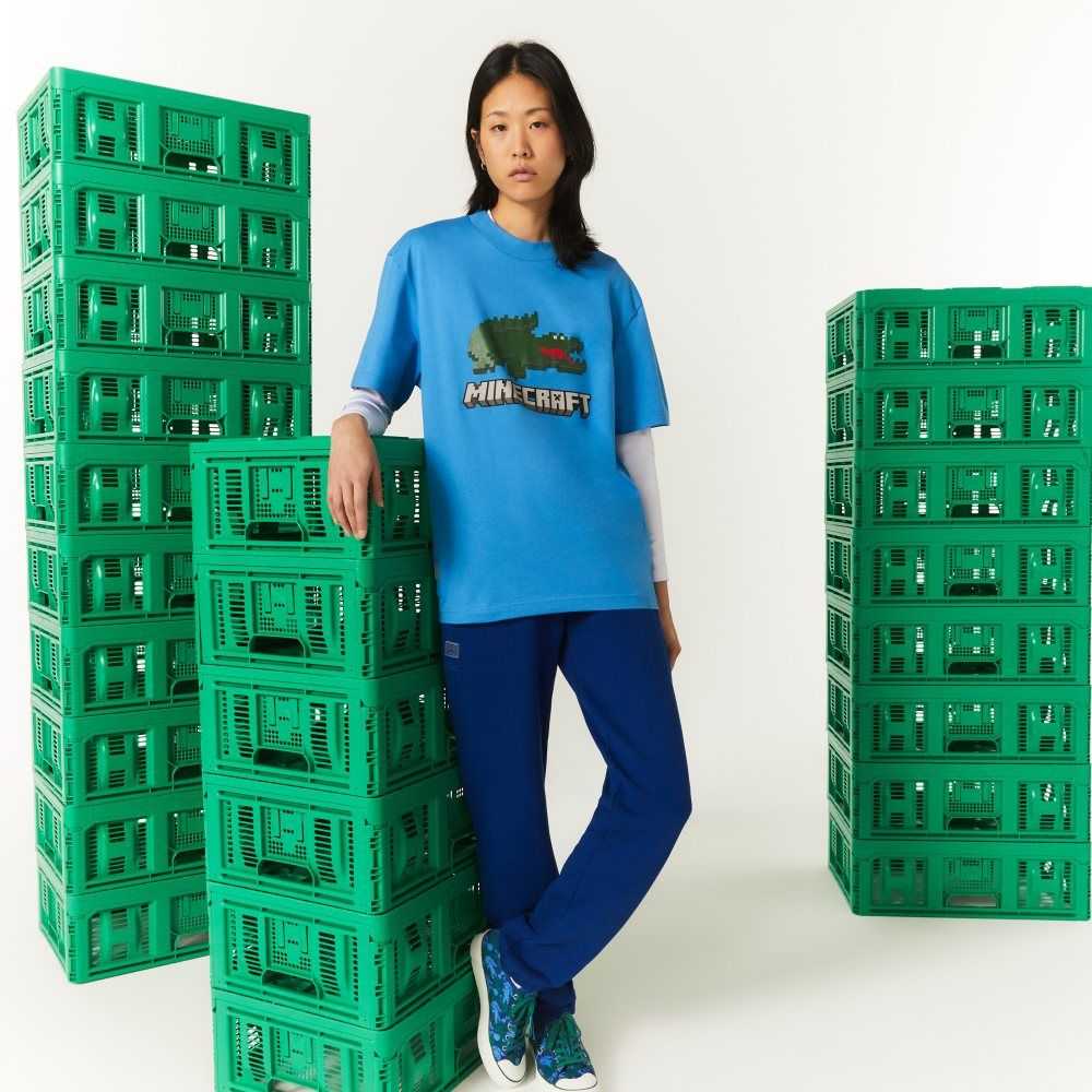 Lacoste Minecraft Print Organic Algodon Azules | 0216-OPIXH