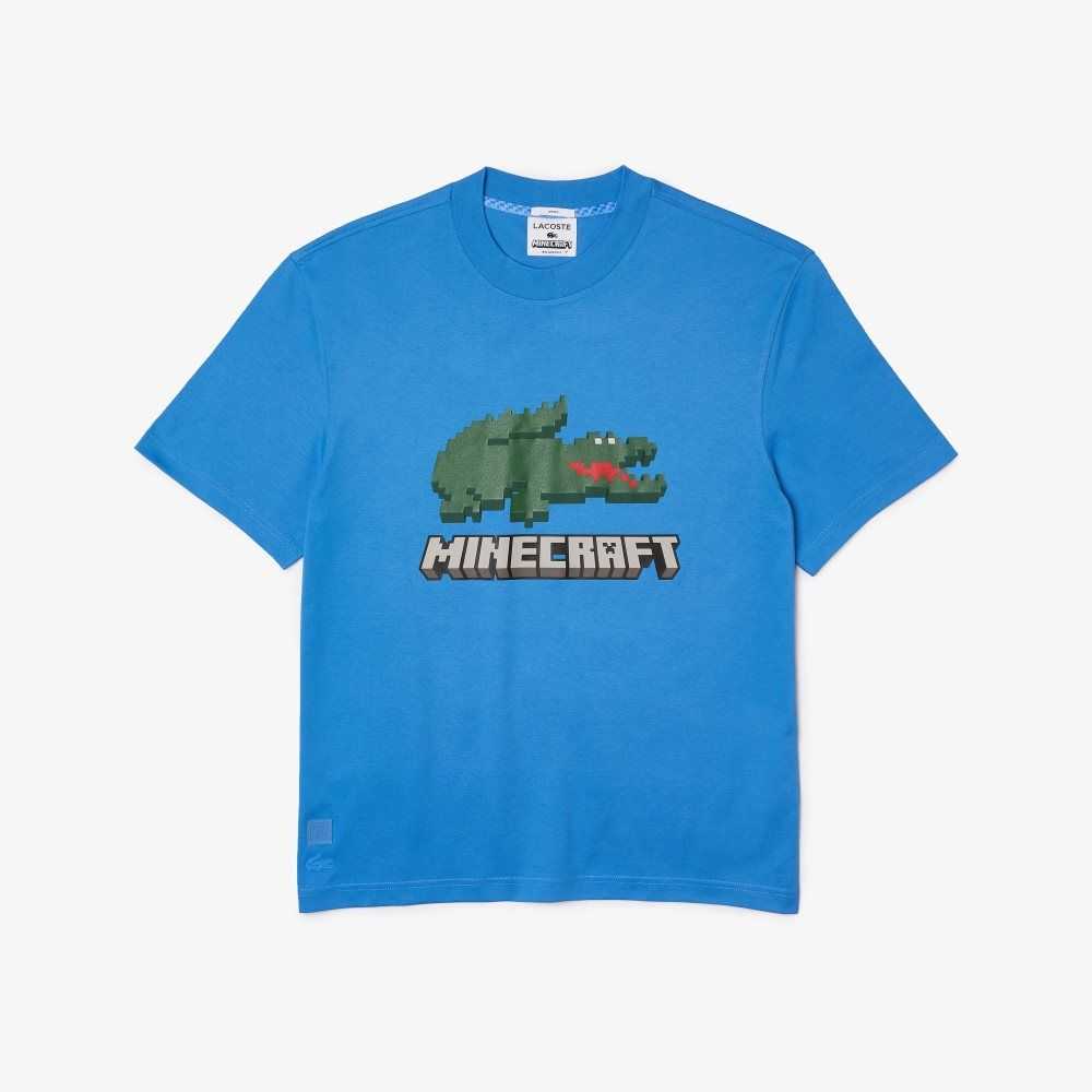 Lacoste Minecraft Print Organic Algodon Azules | 0216-OPIXH