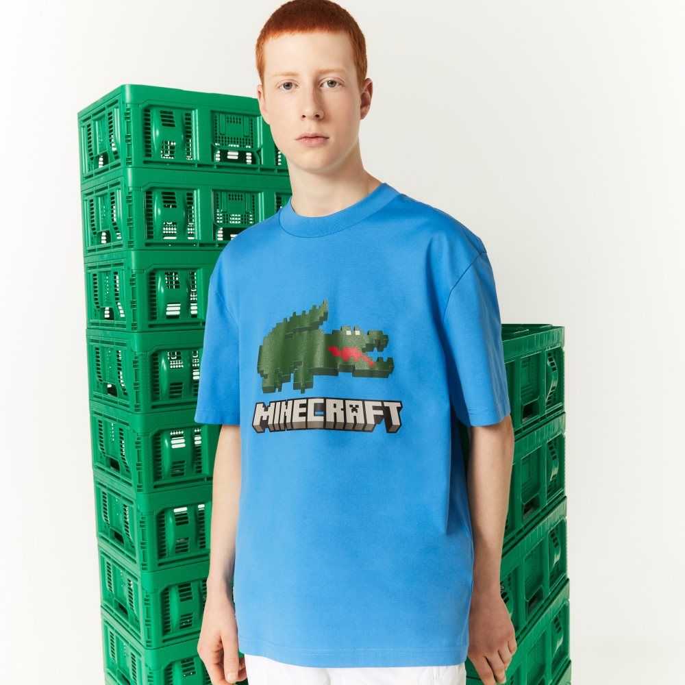 Lacoste Minecraft Print Organic Algodon Azules | 0216-OPIXH