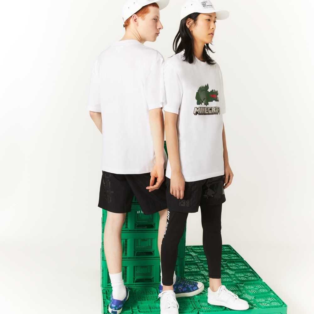 Lacoste Minecraft Print Organic Algodon T-Shirt Blancas | 5286-UEQCK