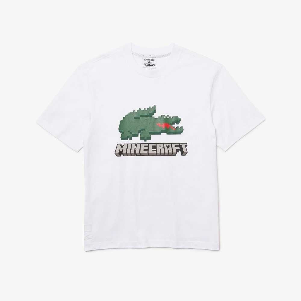 Lacoste Minecraft Print Organic Algodon T-Shirt Blancas | 5286-UEQCK