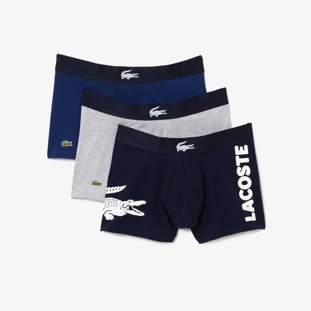 Lacoste Mismatched Stretch Algodon Trunk 3-Pack Azul Marino Azules Blancas Gris Azul Marino Azules | 1307-QPDAX