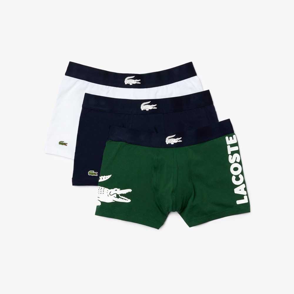 Lacoste Mismatched Stretch Algodon Trunk 3-Pack Verde Azul Marino Azules Blancas | 3265-FZVQM