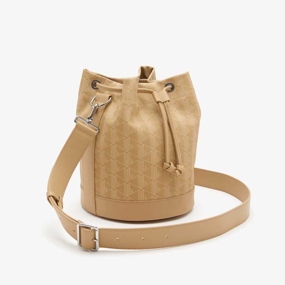 Lacoste Monogram Print Bucket Beige | 0584-FSNOH