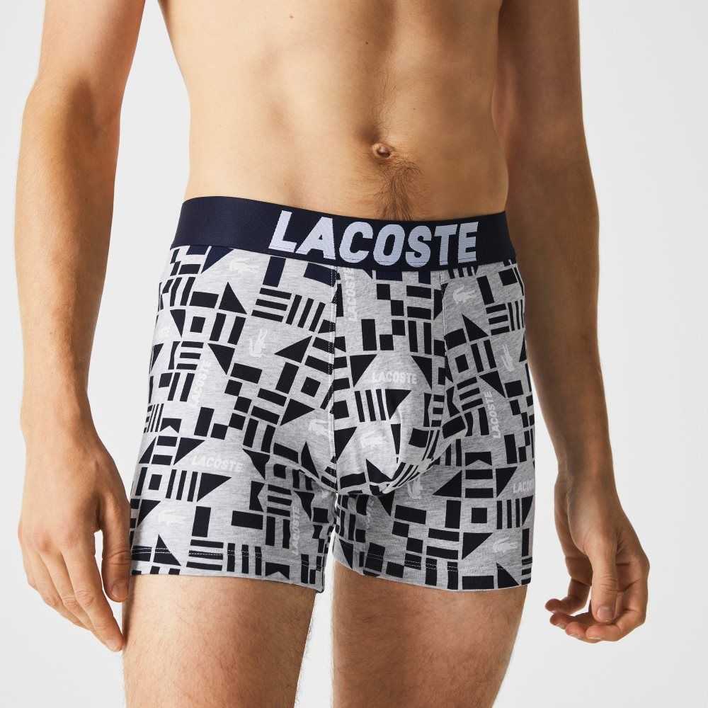 Lacoste Nautical Print Boxer Brief 3-Pack Gris Azul Marino Azules Blancas | 9254-WKHSY