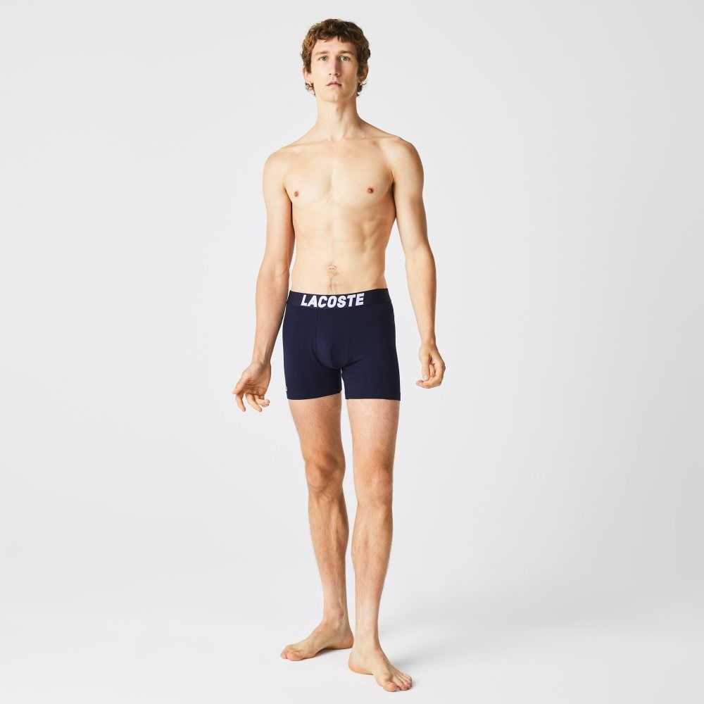 Lacoste Nautical Print Boxer Brief 3-Pack Gris Azul Marino Azules Blancas | 9254-WKHSY