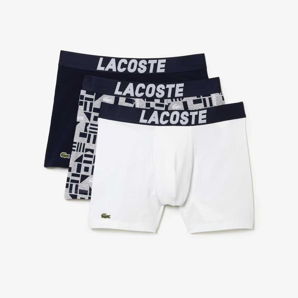 Lacoste Nautical Print Boxer Brief 3-Pack Gris Azul Marino Azules Blancas | 9254-WKHSY