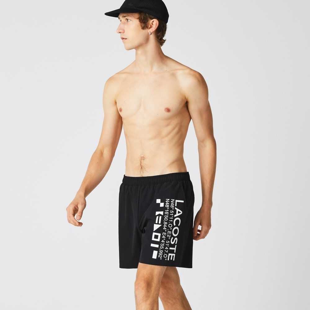 Lacoste Nautical Print Swim Negras Blancas | 9816-CXBSY