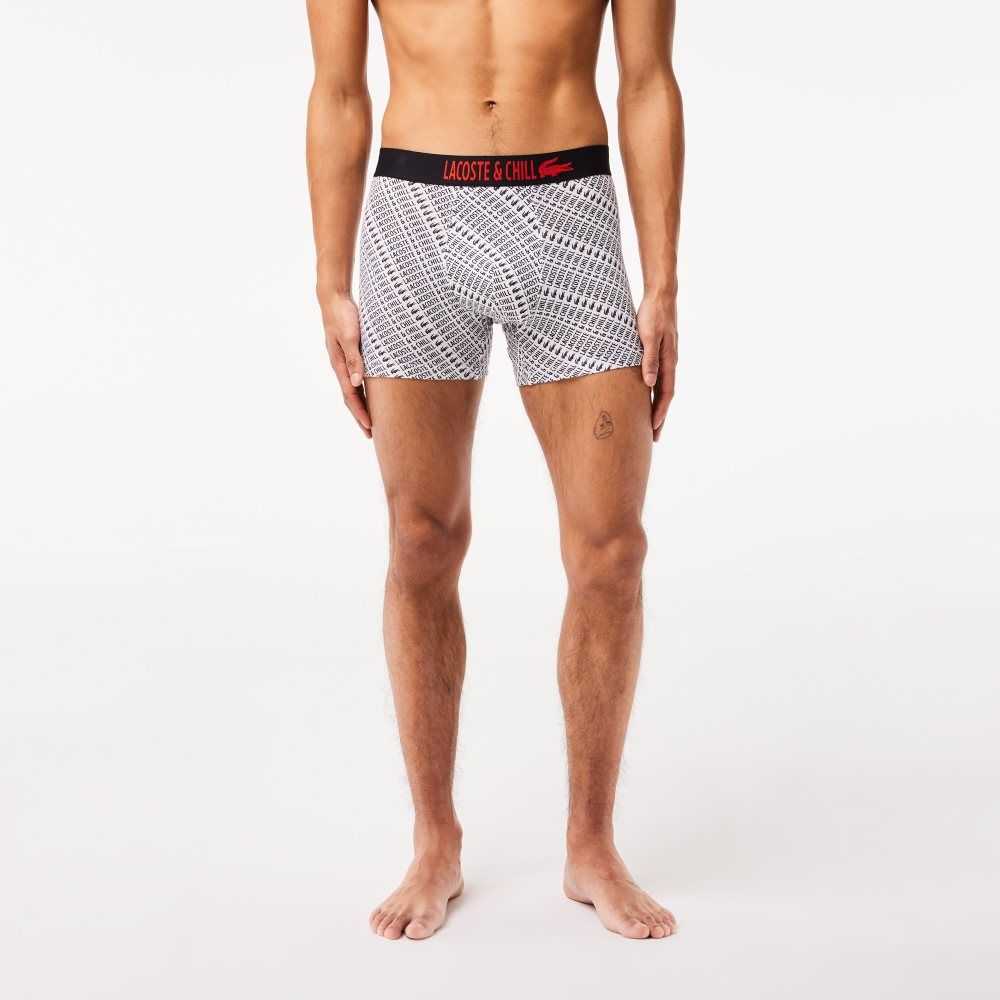 Lacoste Netflix Jersey Boxers Blancas Negras | 3801-QIMKD