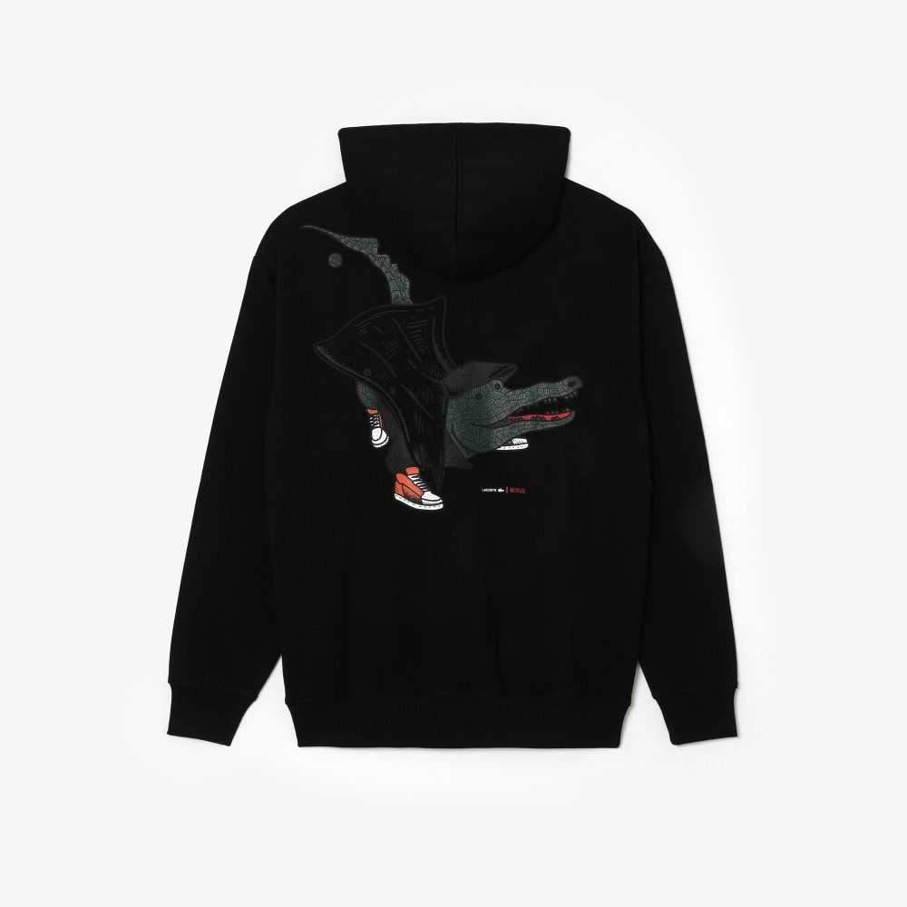 Lacoste Netflix Loose Fit Hoodie Negras | 3801-YPHAZ